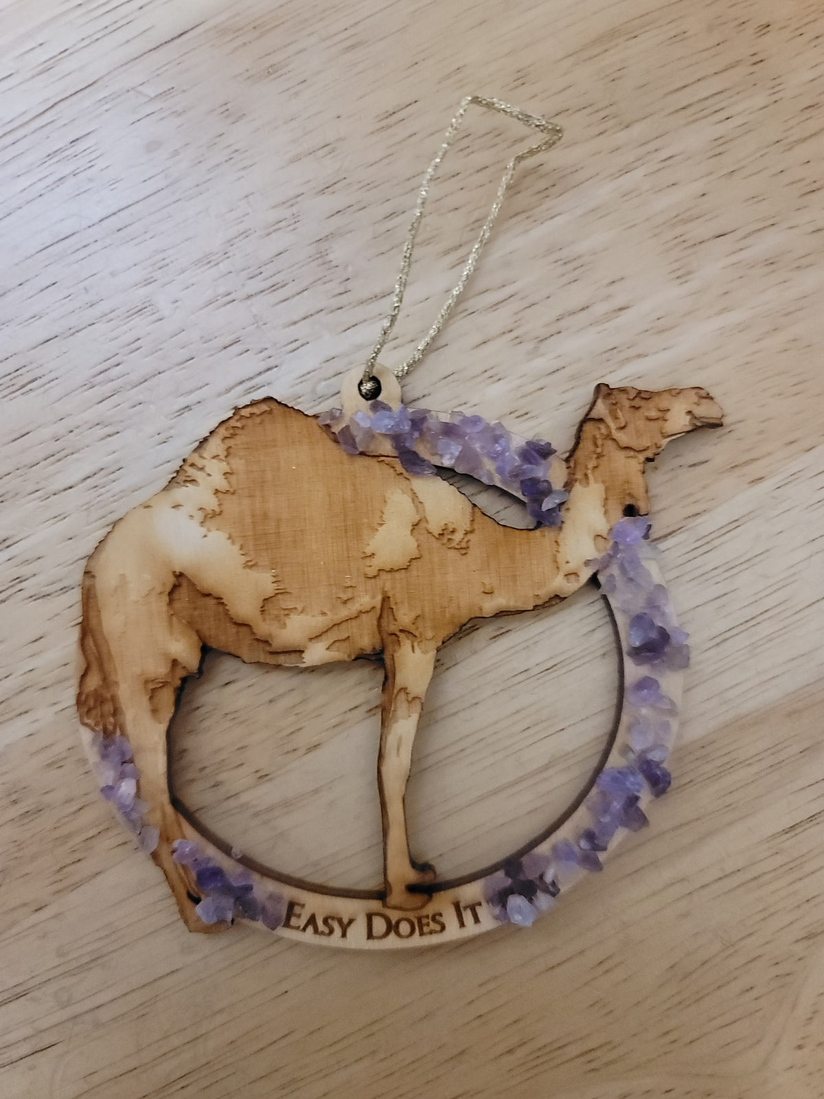 Wooden Camel with Real Amethyst Christmas Ornaments