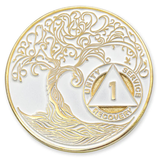 White Twisted Tree ofLife Medallion (6mo, 18mo, Years 1-50)